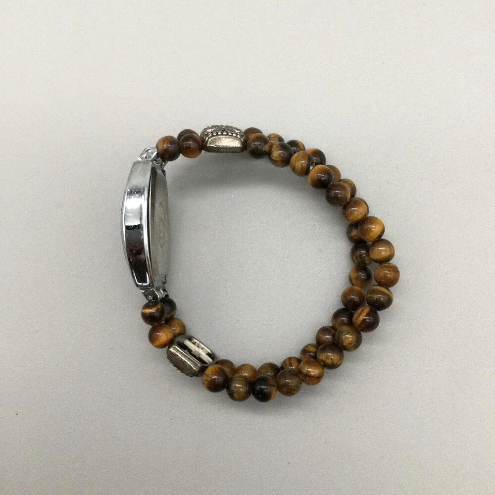 GC Beaded Bracelet Womens Watch 21mm White Dial Silver Tone Brown New Battery